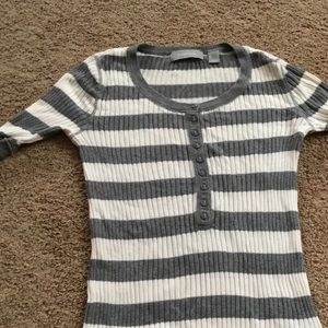 liz claiborne white and gray stripe long sleeve
